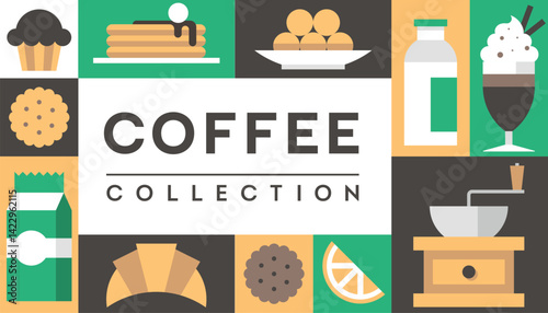 Coffee background vector geometric icons set logo banner menu poster