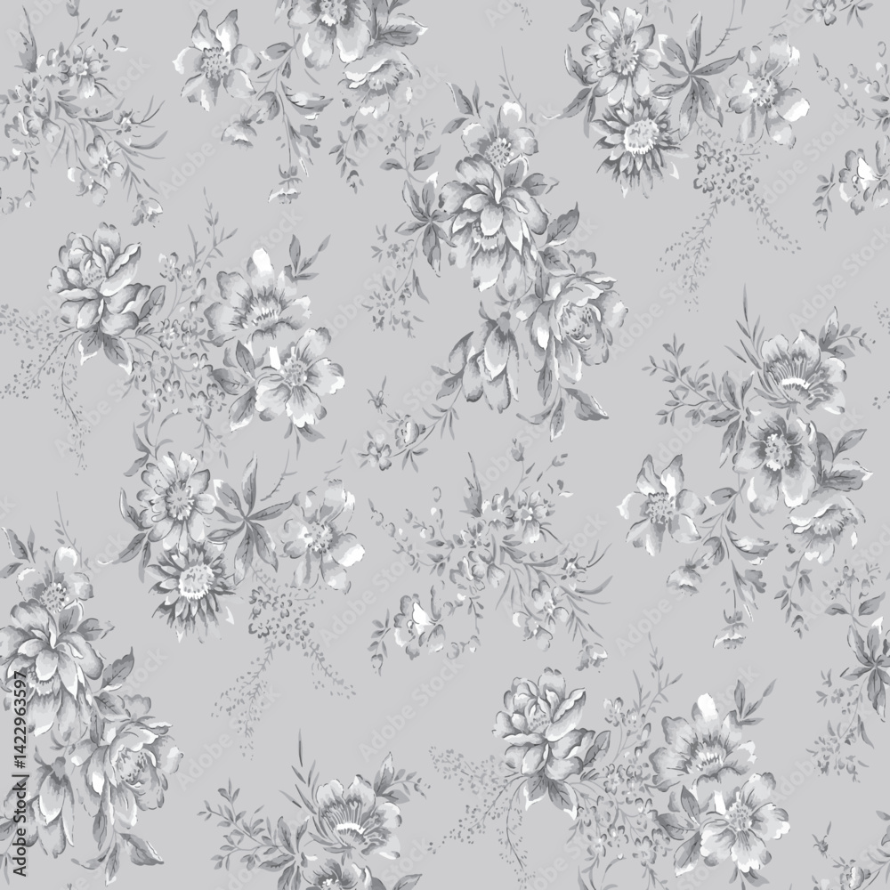 Obraz premium seamless gentle vector paisley print with ethnic paisley and flowers pattern, allover composition. Detailed beautiful paisleys with floral motives in black and white.