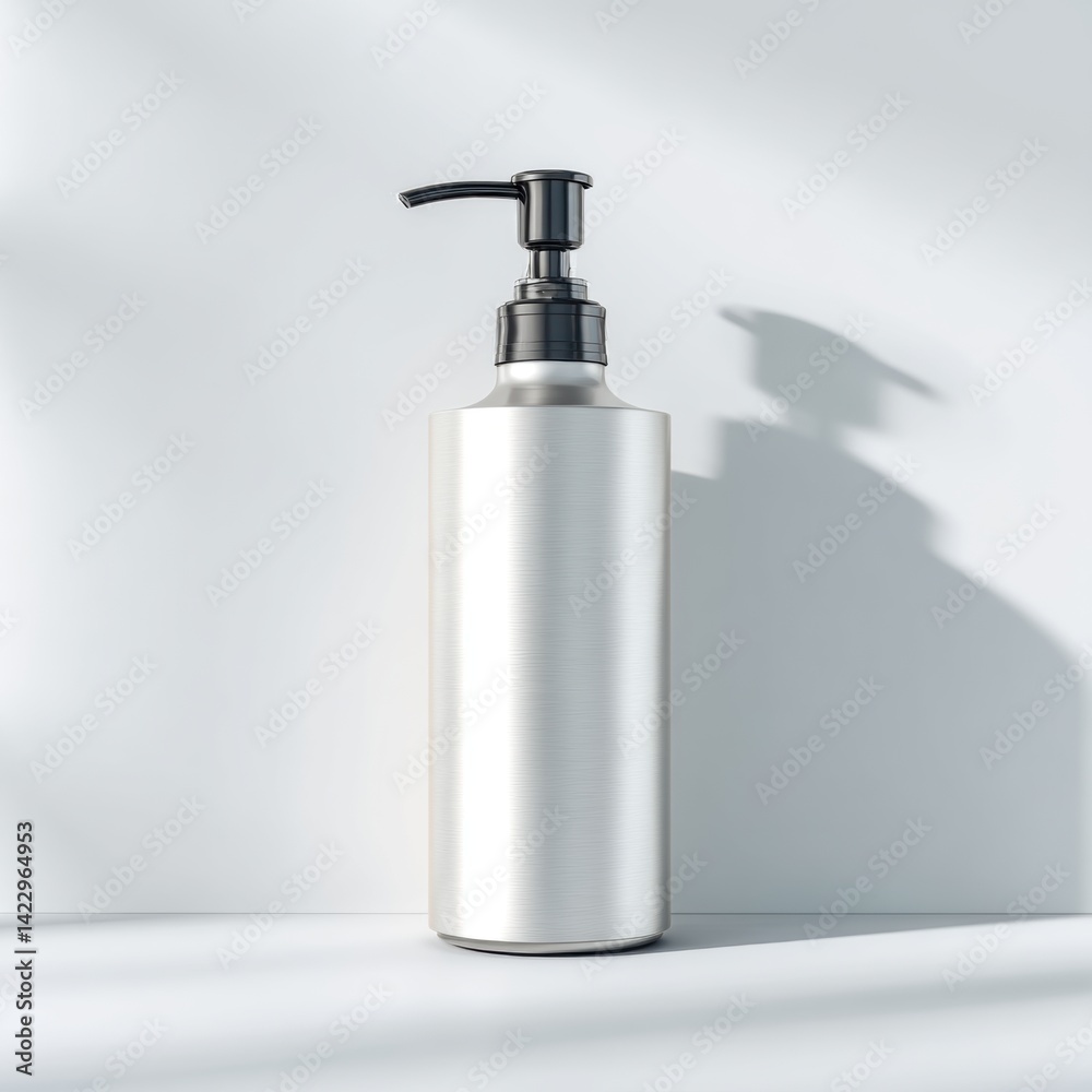Obraz premium Minimalist Silver Pump Bottle with Shadow Play