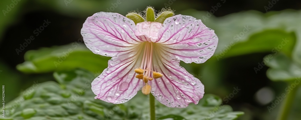 Close-up of Pink Flower with Water Droplets