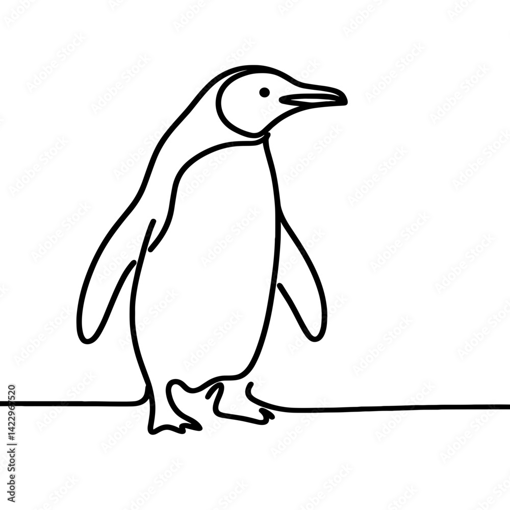 Fototapeta premium Standing penguin in simple line drawing
