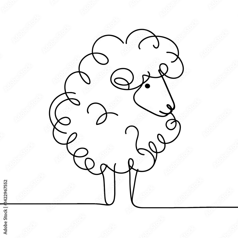Sheep standing in curly one-line style