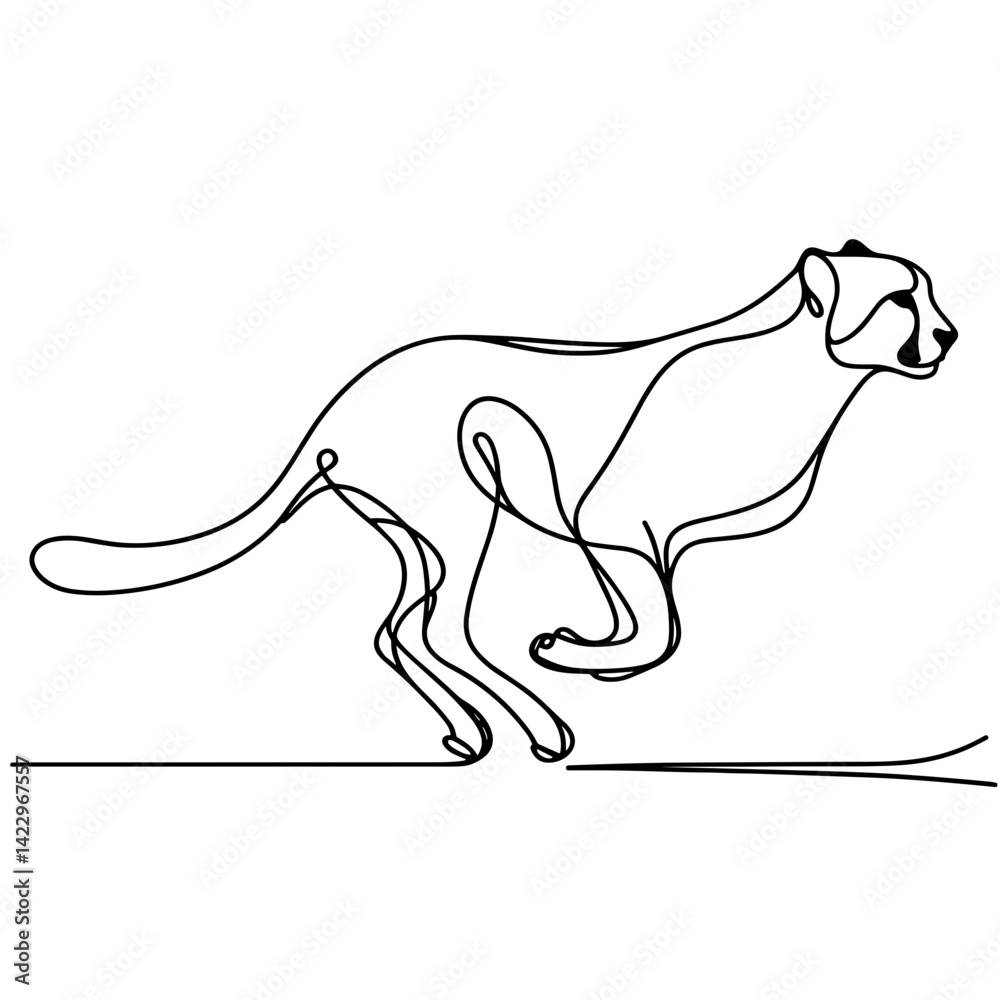 Cheetah running in one-line vector illustration Cheetah running in one-line vector illustration