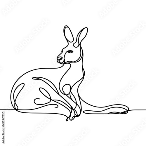 Kangaroo resting in minimal one-line sketch