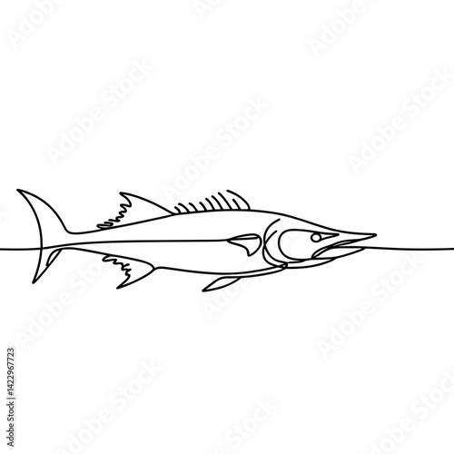 Barracuda swimming in continuous line art
