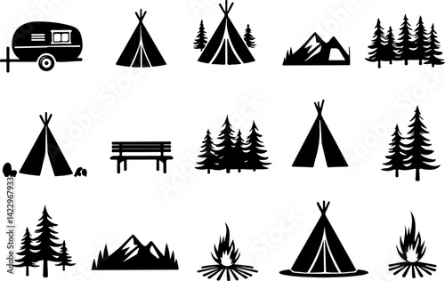 Camping and Outdoor Adventure Icons vector graphics