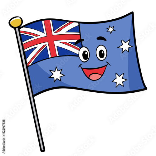 cute, funny, smiling with eyes and mouth Australian flag isolated on transparent white background, png, svg.