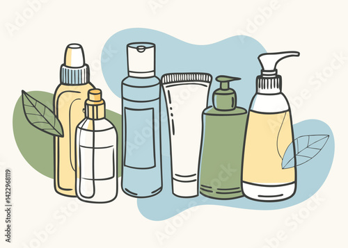 Hand.Drawn Illustration of Skincare Products
