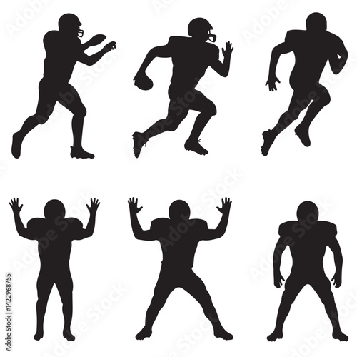 various set Vector silhouette of american football players for graphic resources