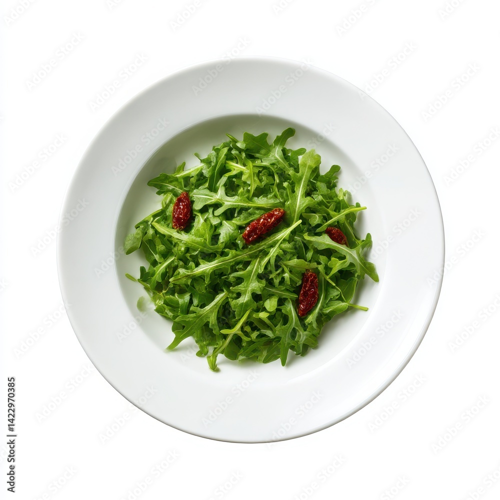 Arugula salad with tomatoes isolated on white background Arugula salad with tomatoes isolated on white background