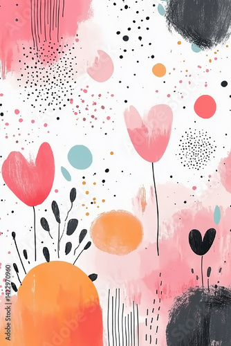 Abstract Colorful Shapes and Lines Pattern Design. Background Print for Textile, Packaging, Banner, Decor, Wrap, Fashion, Accessories, Web, Social.