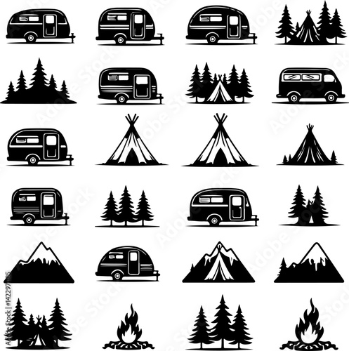Adventure Outdoor Silhouette Vector Bundle | Hiking, Biking, Off-road & Vanlife SVG Pack