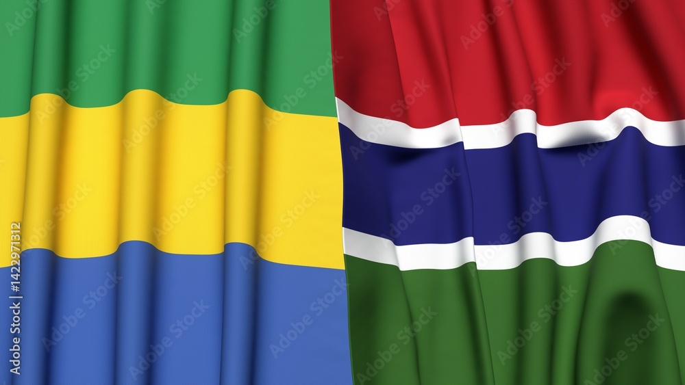 Fototapeta premium Flags of GABON and GAMBIA with realistic cloth texture