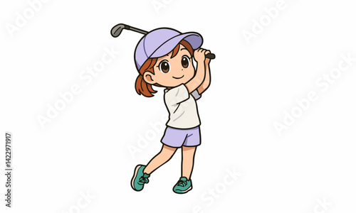 Cute girl playing golf cartoon illustration