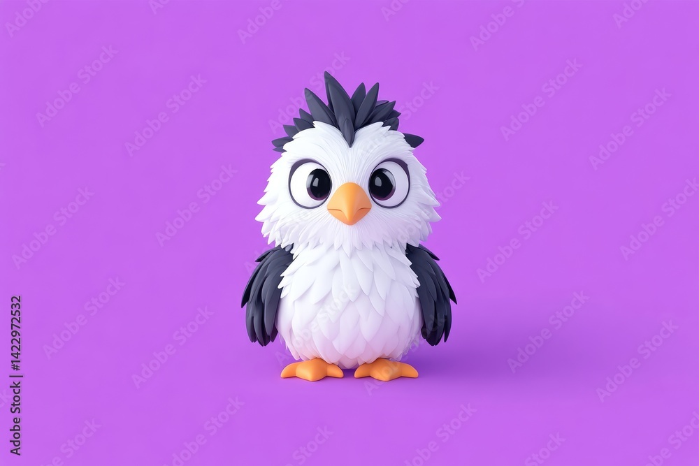 Fototapeta premium Cute cartoon penguin on purple background