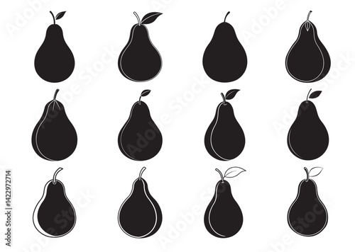 Pear fruit silhouette vector Set
