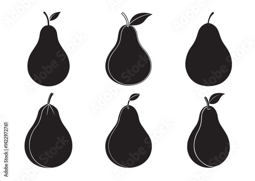 Pear fruit silhouette vector Set