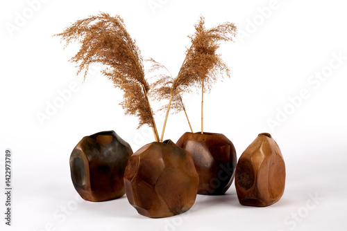 Ceramic vase with tree branches. Object isolated on white background