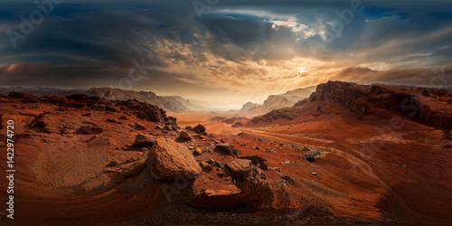 Alien landscape red soil terrain 8K VR 360 Equirectangular Spherical Panorama