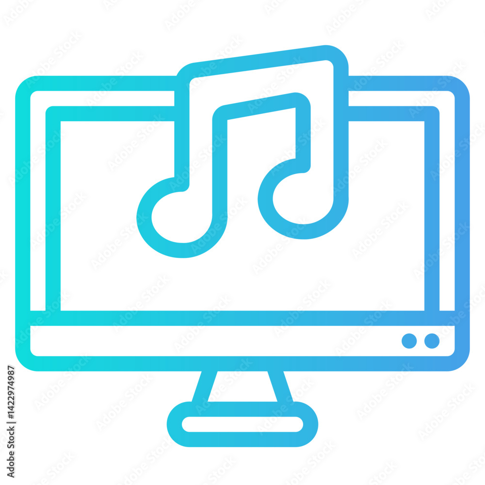 Computer monitor with a music note for music production, recording studio, sound design, digital music creation, online music courses. Computer monitor with a music note for music production, recording studio, sound design, digital music creation, online music courses.
