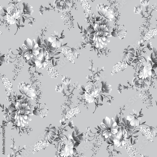 Wallpaper Mural seamless gentle vector paisley print with ethnic paisley and flowers pattern, allover composition. Detailed beautiful paisleys with floral motives in black and white. Torontodigital.ca