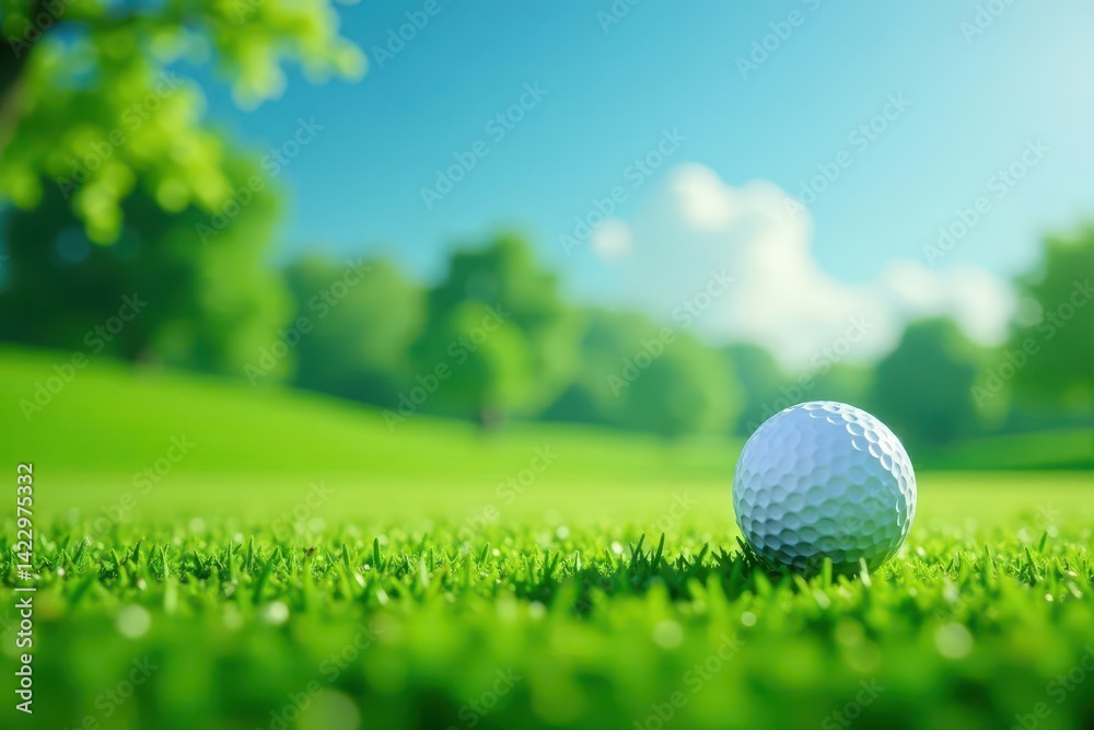 Obraz premium Green grass, golf balls, tee, birthday lettering, bright, game, anniversary