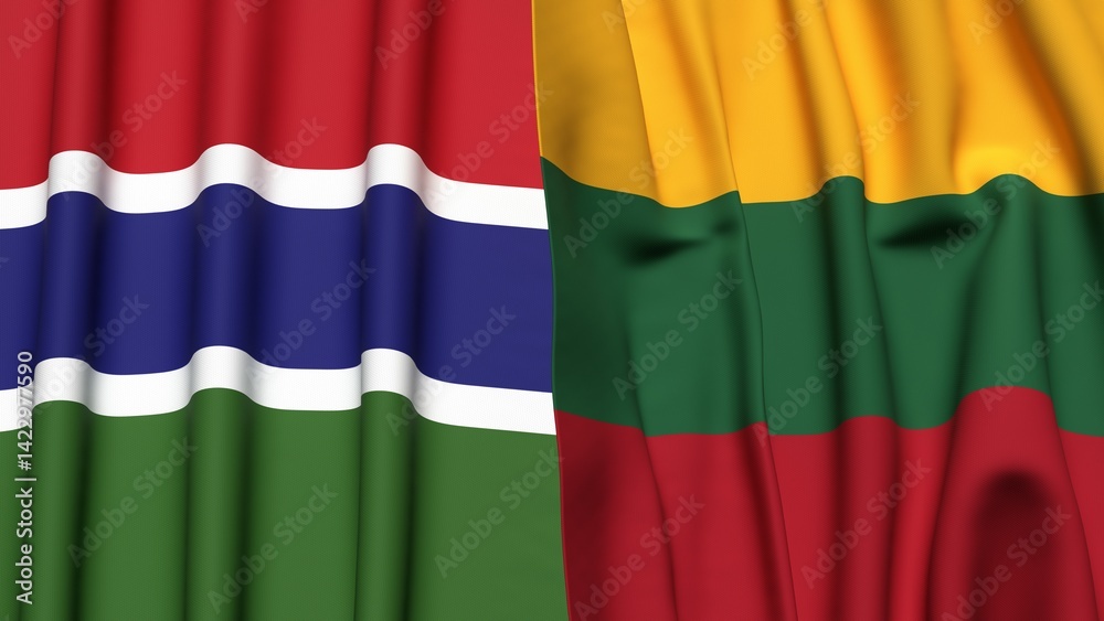 Fototapeta premium Flags of GAMBIA and LITHUANIA with realistic cloth texture