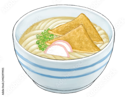 きつねうどん イラスト　色鉛筆風
