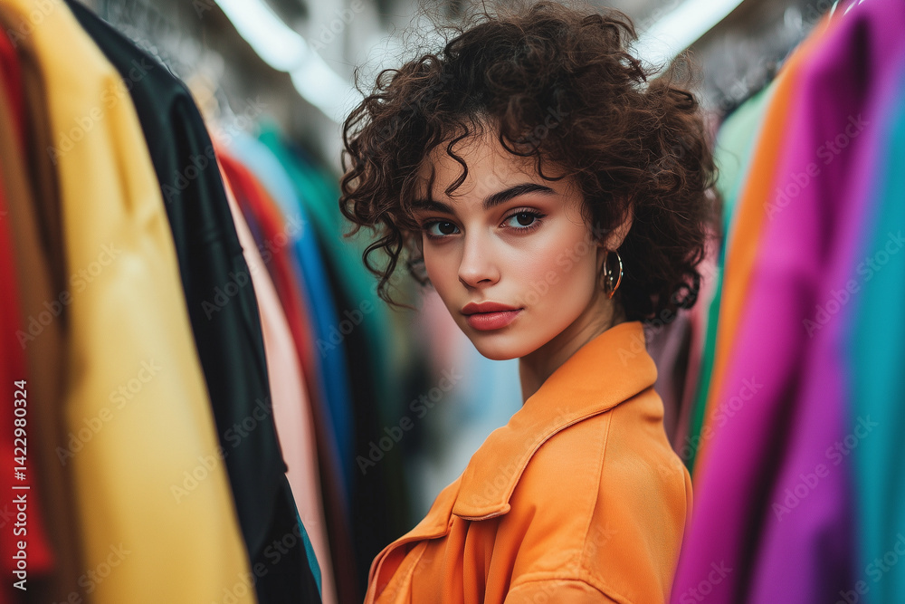 Fashionable Woman Browsing Clothes in a Trendy Store