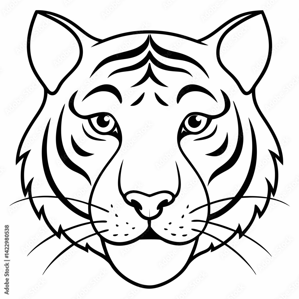 Fototapeta premium Tiger Portrait. Black and White Line Art Illustration