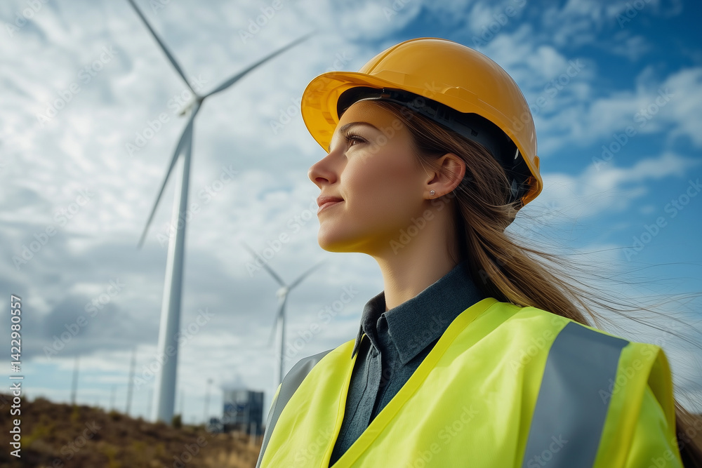 Confident Female Engineer at Wind Farm
