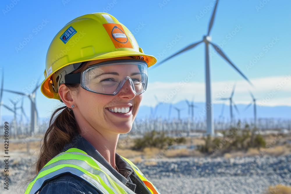 Confident Female Engineer at Wind Farm