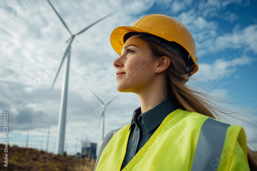 Obraz na płótnie Confident Female Engineer at Wind Farm w salonie