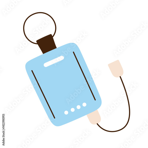 Flat cartoon vector illustration of compact powerbank with ring and cable. Stylish portable charger icon, doodle for traveling, vacation, flights, and everyday use, isolated colored clipart