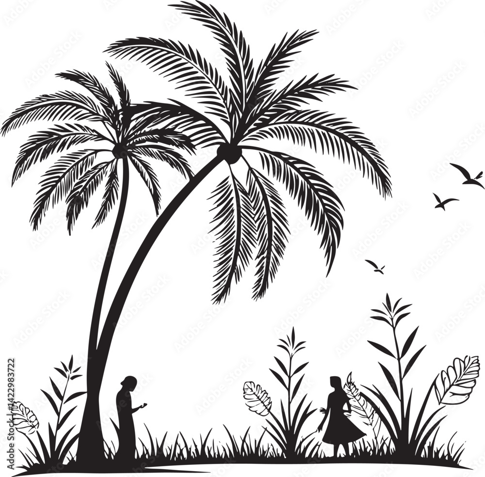 Fototapeta premium Palmyra Palm tree silhouette vector illustration