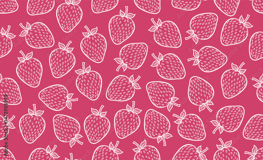 Seamless pattern with strawberries and green leaves for fashion printing, vector illustration Seamless pattern with strawberries and green leaves for fashion printing, vector illustration