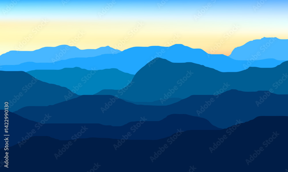 Obraz premium cartoon illustration of a mountain view at dawn with still little sunlight