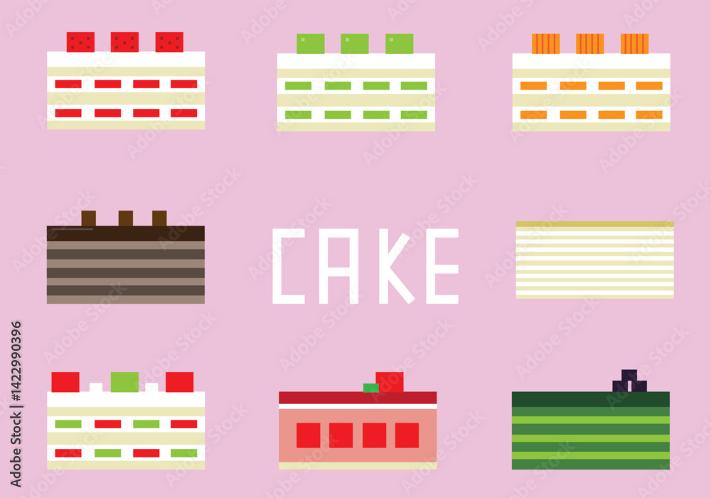 Naklejka premium 四角いケーキのアイコンイラストセット