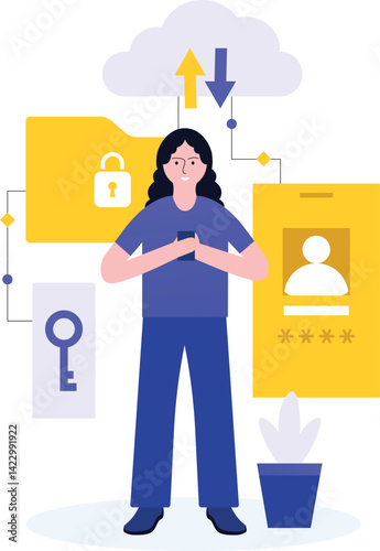 Woman Checking Security of Documents and Profile