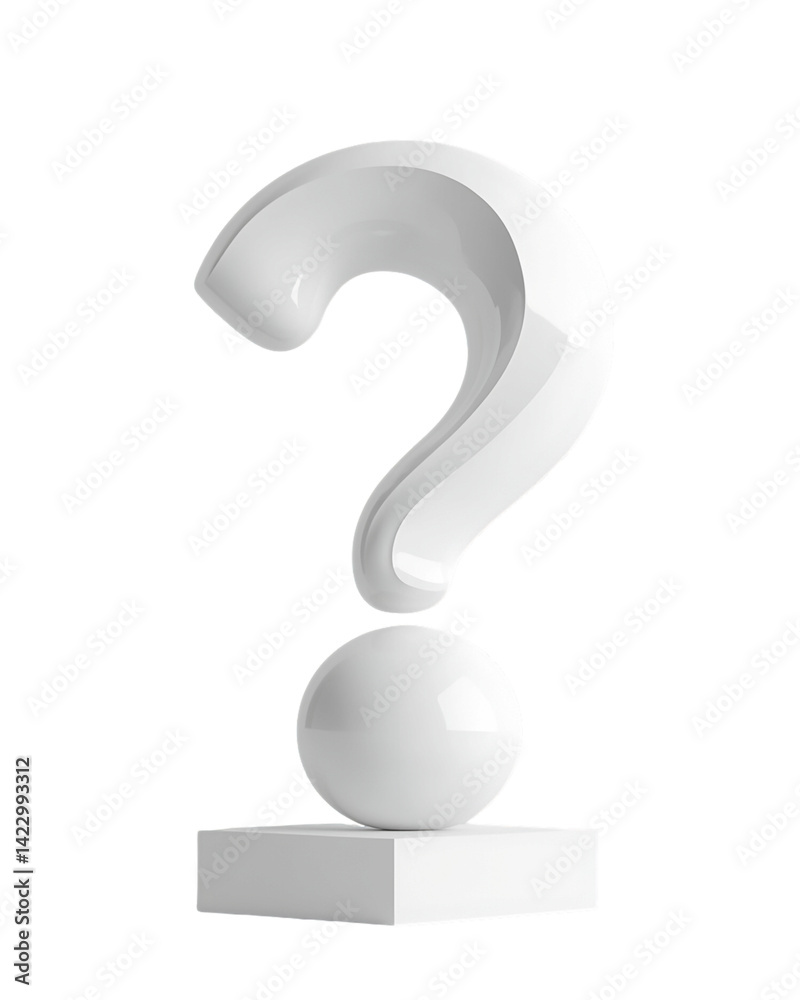 Abstract White Question Mark Sculpture on Pedestal, PNG Abstract White Question Mark Sculpture on Pedestal, PNG