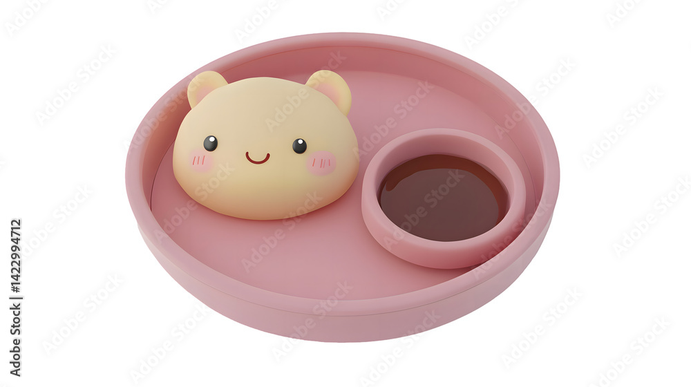 Naklejka premium Adorable cartoon bear shaped food 3 d render cute pastel pink dish sweet treat childrens menu
