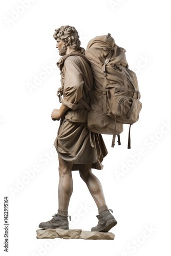 Greek sculpture traveling backpack statue footwear.