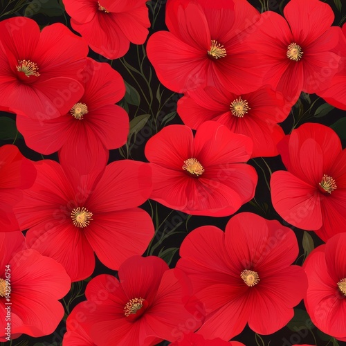 Wallpaper Mural Seamless Pattern Featuring Vibrant Red Cosmos Flowers Against Dark Background Torontodigital.ca