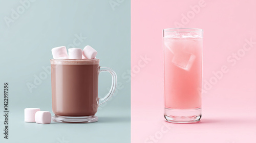 Hot Chocolate and Pink Iced Drink