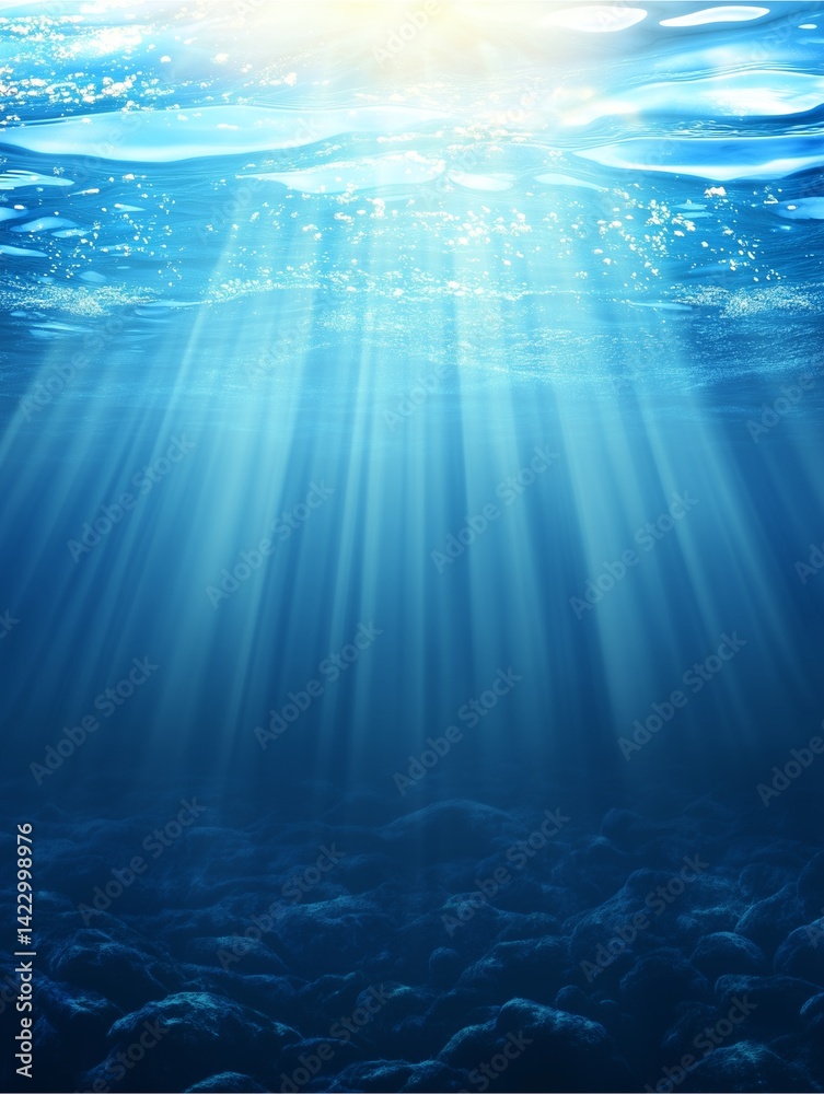 Sunlit Depths: An ethereal glimpse into the deep blue ocean, where the sun's rays pierce through the water, creating a mesmerizing display of light and shadow. Sunlit Depths: An ethereal glimpse into the deep blue ocean, where the sun's rays pierce through the water, creating a mesmerizing display of light and shadow.