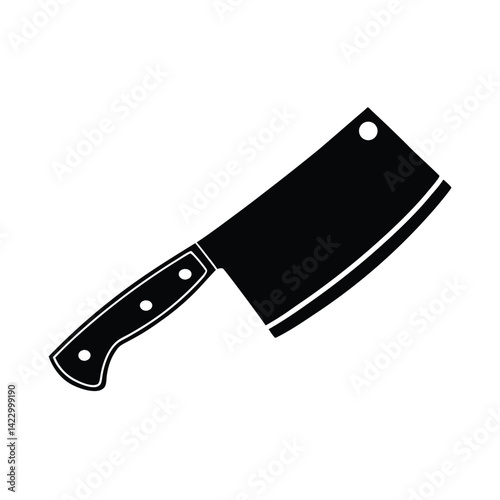 kitchen knife, solid black silhouette of a meat cleaver, the icon of the kitchen hatchet. Simple flat vector illustration, isolated on a white background
