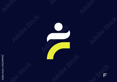 B-509-stylish line design vector logo template letter F, faturing a human dance