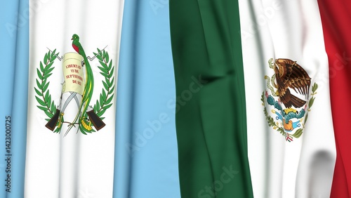 Flags of GUATEMALA and MEXICO with realistic cloth texture photo