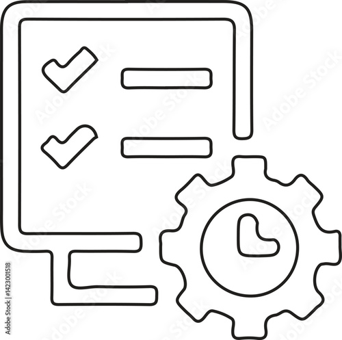 Outline Icon of Task Management on Monitor with Gear and Clock for Time Efficiency and Productivity Concepts
