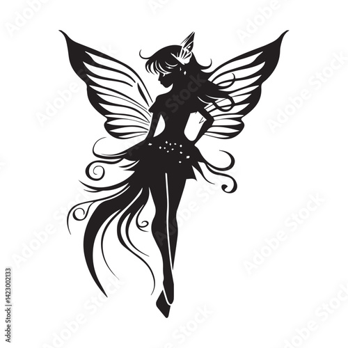 Fairy Art Beautiful Fairies Silhouette Image Vector Isolated on white background. 